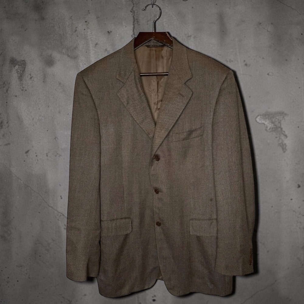 Canali Mens Wool Silk Tweed Blend Brown Blazer Sport Coat Made in Italy size 44L
